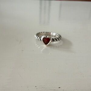 James Avery Silver Ring with Red Heart Gem